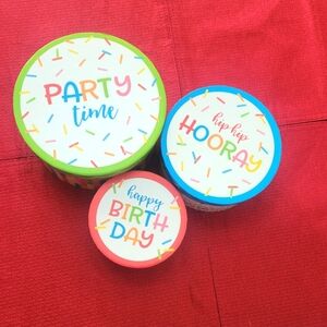 Colorful Party Time, Hooray, and Happy Birthday Boxes, NWOT